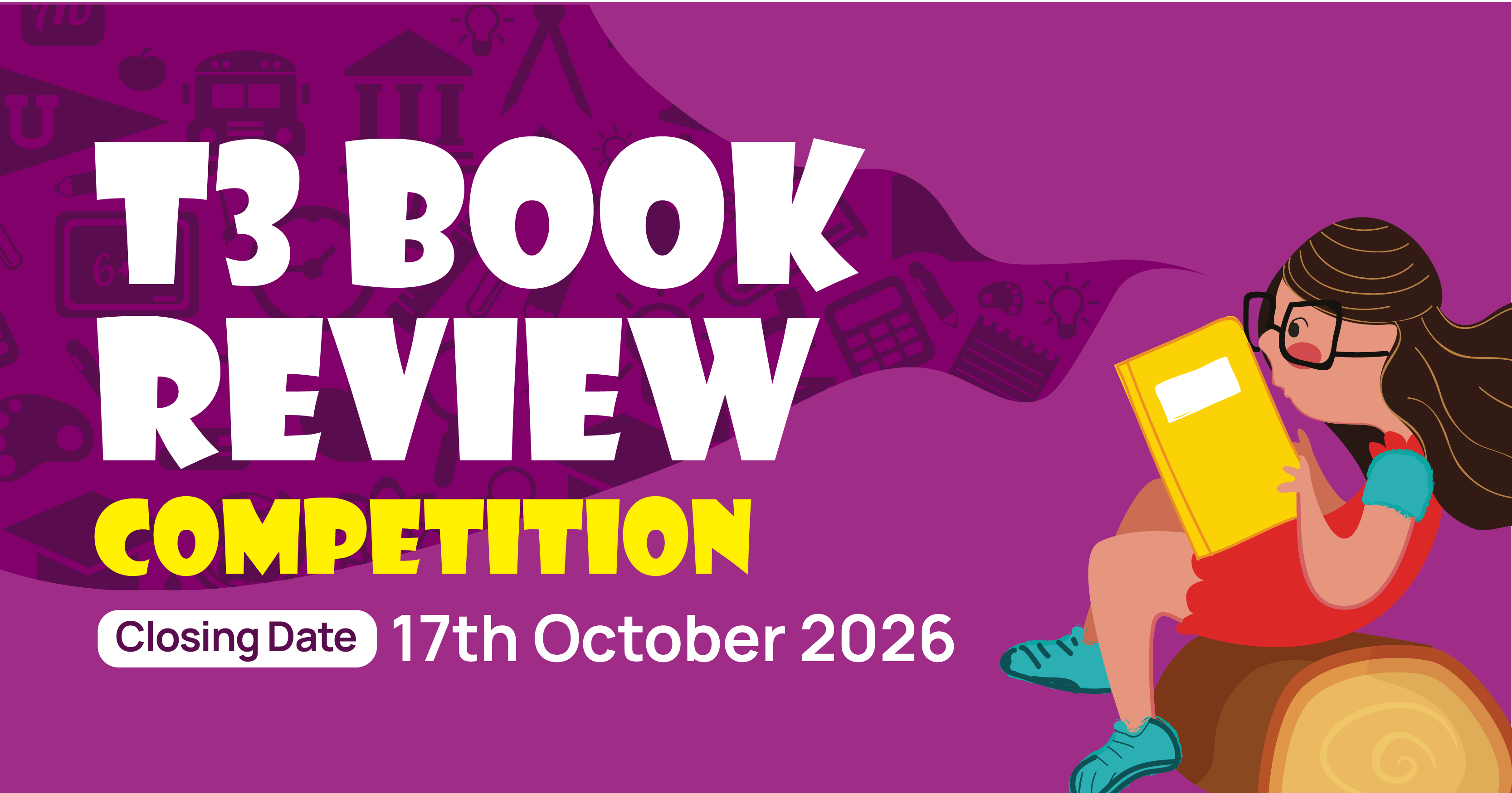 Pre-Uni New College Term 3 Book Review Competition poster and novel list